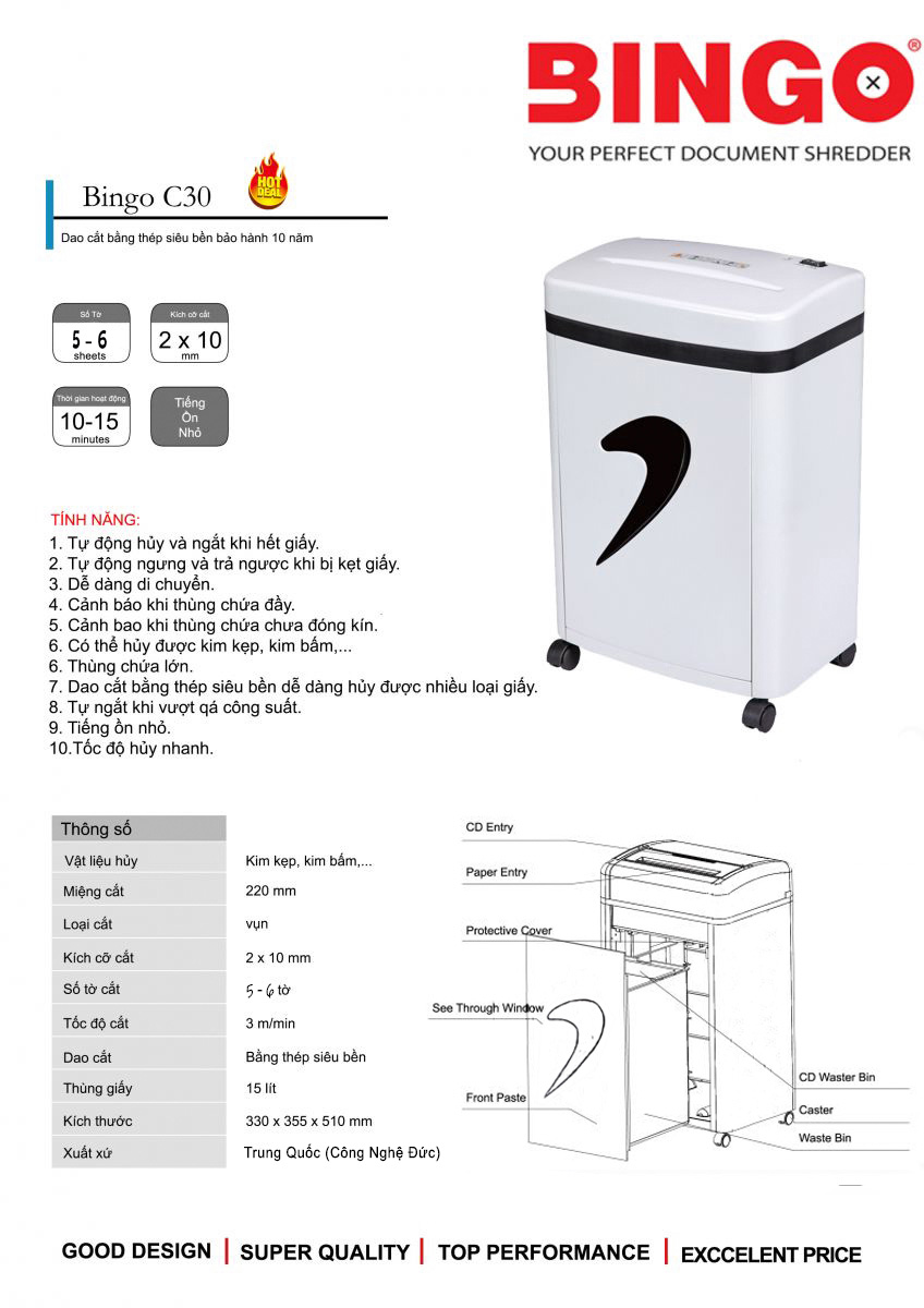 Máy hủy giấy bingo C30